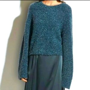 Vince Sparkly Teal Christmas Sweater